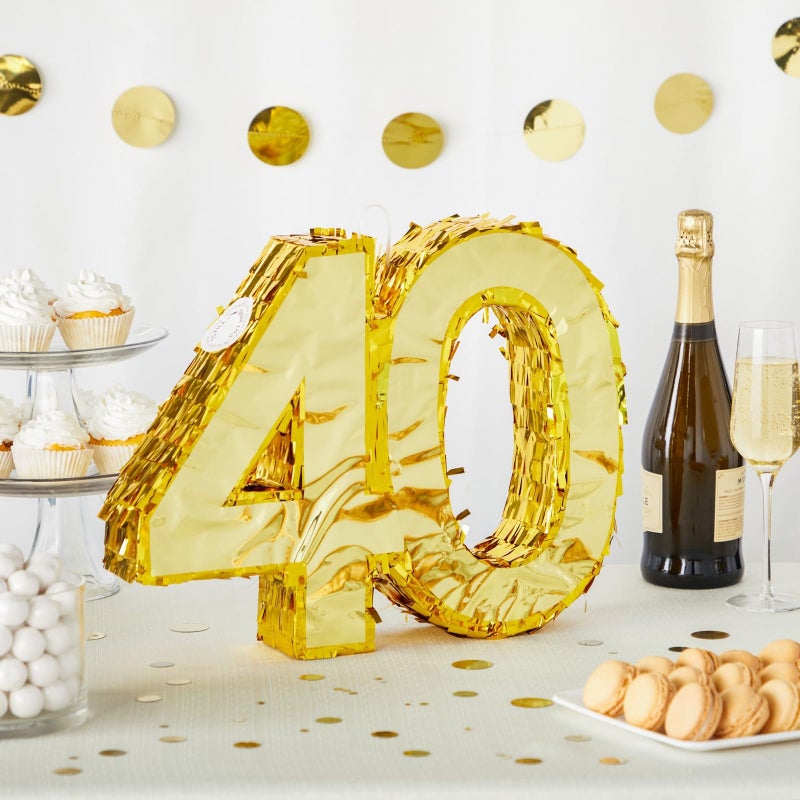 Sparkle and Bash Gold Foil Number 40 Pinata - Gold Foil Elegance for 40th Birthday Decorations - Easy-Fill Top Flap for Birthday Party - Hang & Centerpiece for Party Decor - Small - 16.5 x 3 x 13 in - Image 2